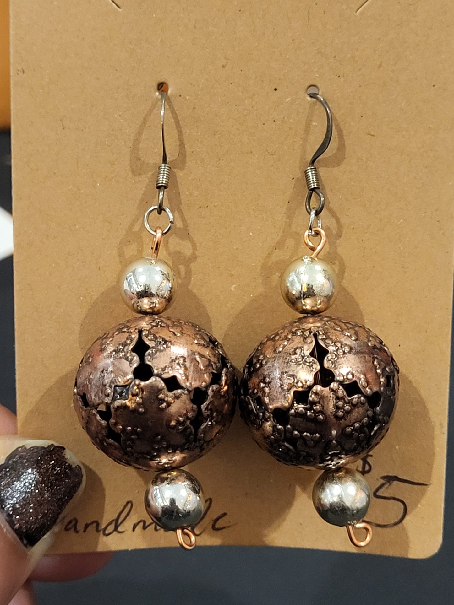 Handmade brass and silver earrings