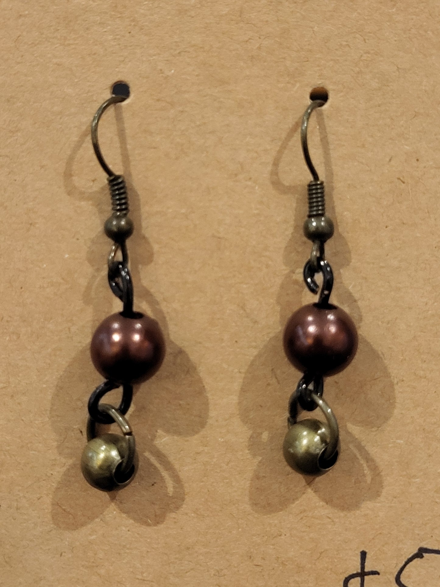 Handmade brown and brass bead earrings