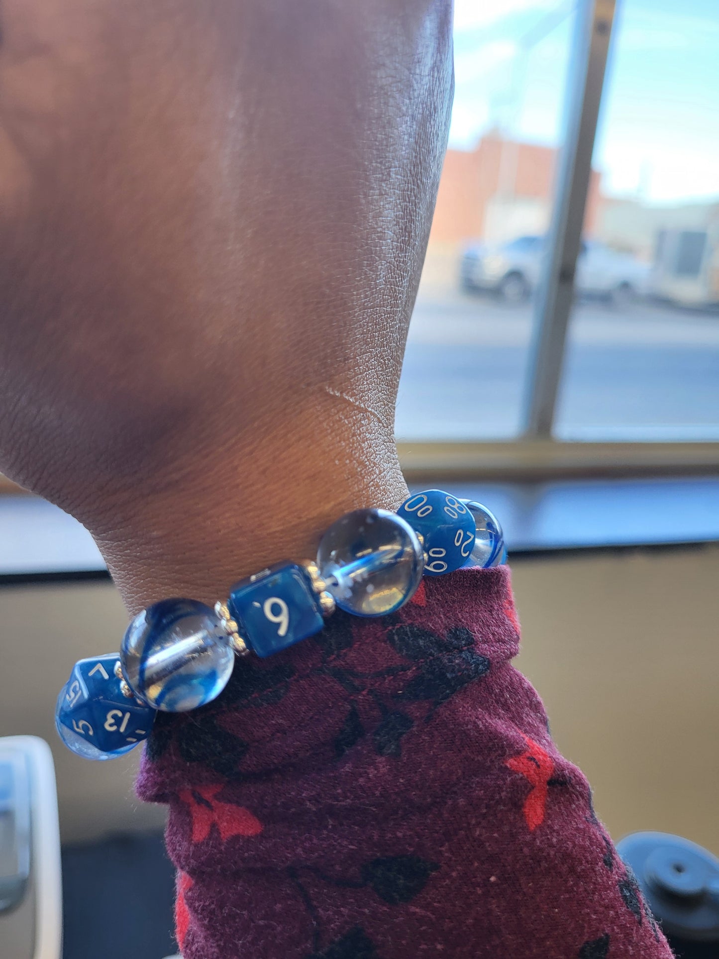 Deep blue dice and bead stretch bracelet