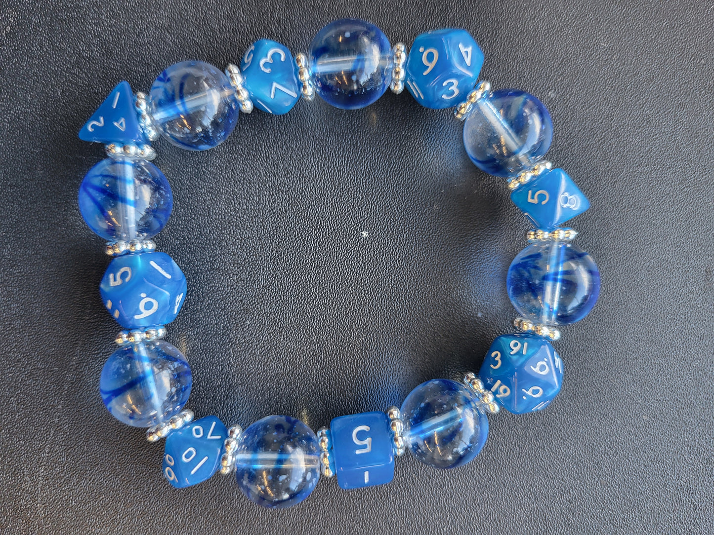 Deep blue dice and bead stretch bracelet