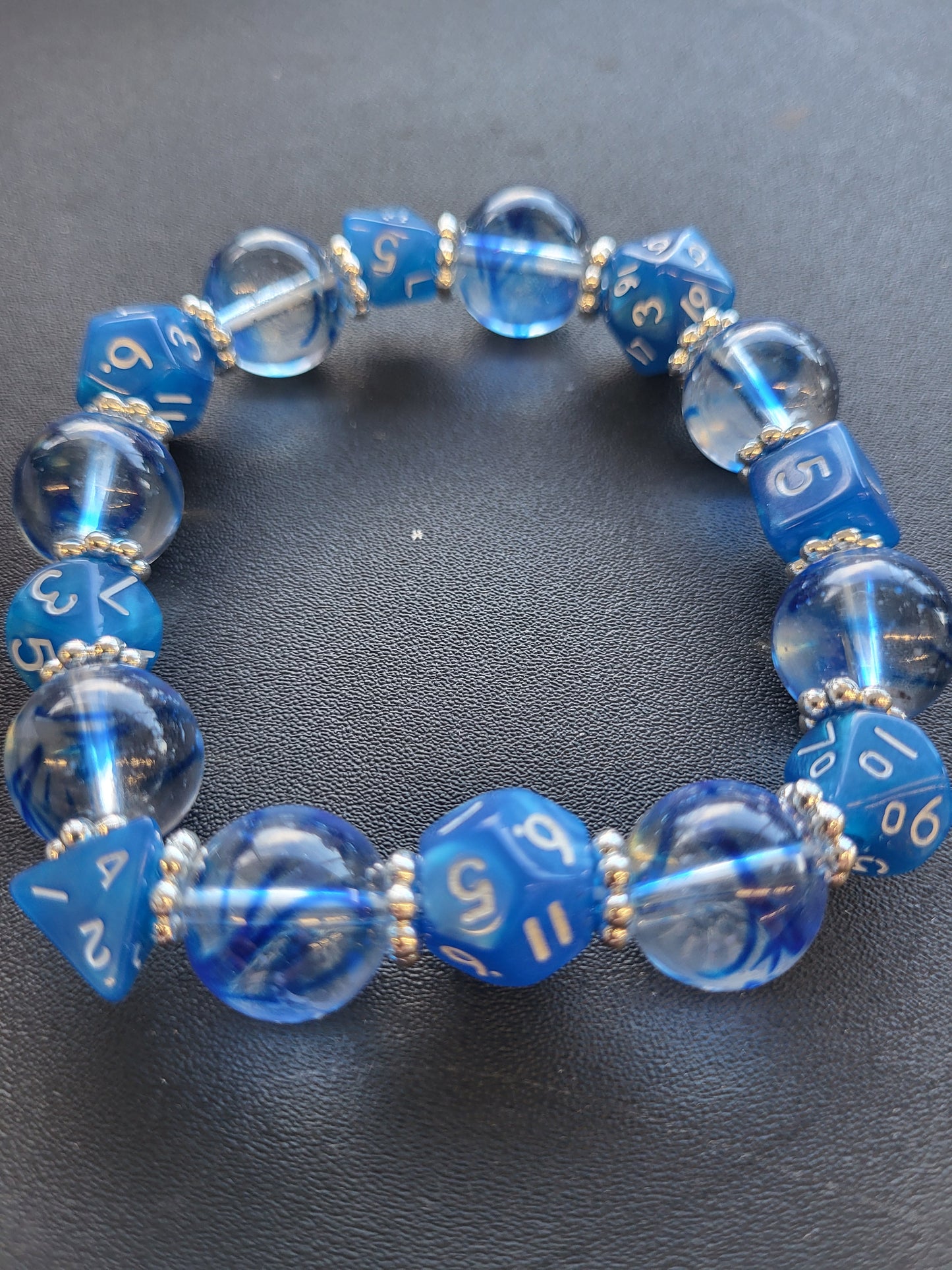 Deep blue dice and bead stretch bracelet