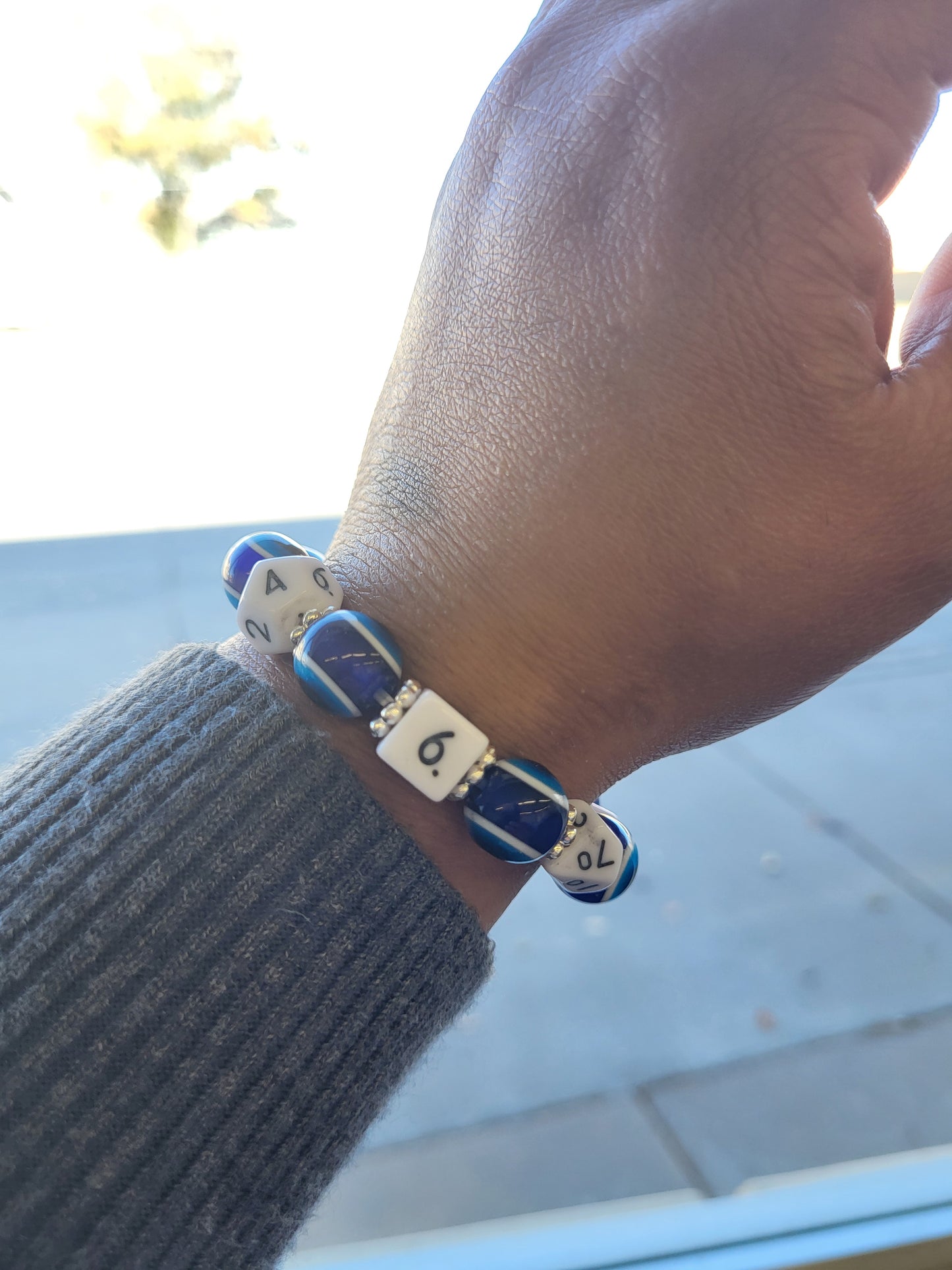 Blue eye bead and blue dice stretch bracelet