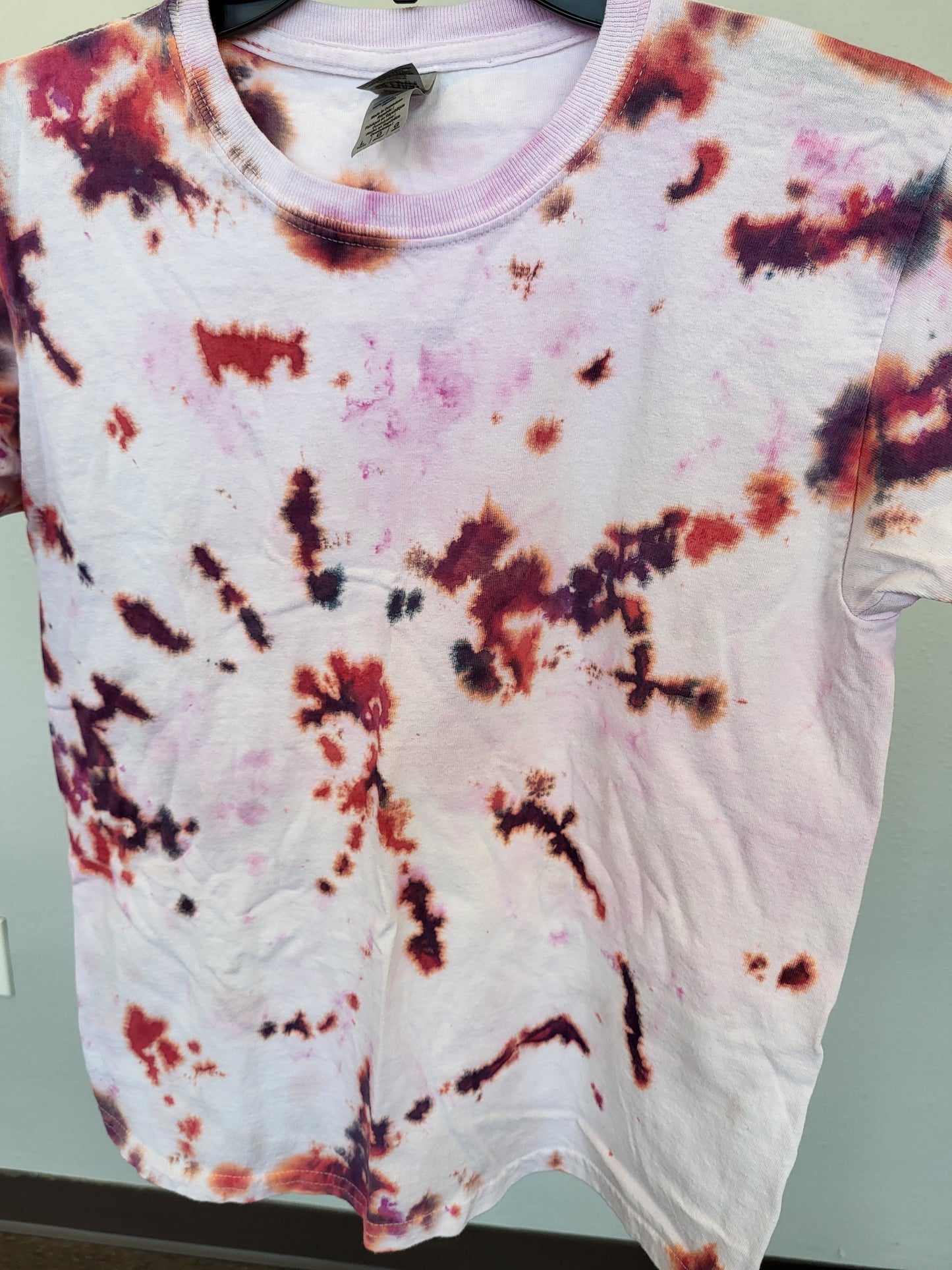 Hand dyed colorful burn effect tie dye tshirt youth large