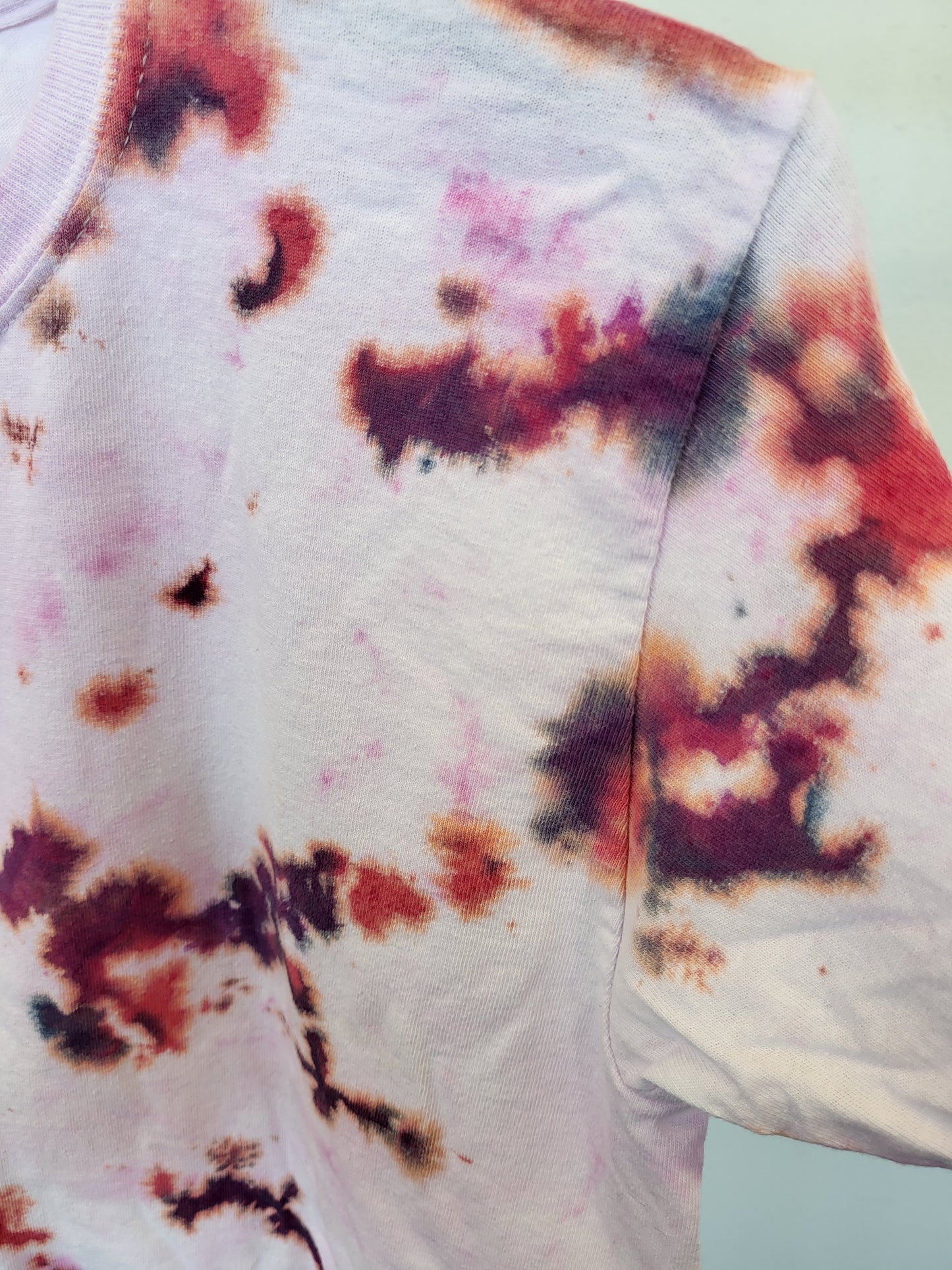 Hand dyed colorful burn effect tie dye tshirt youth large