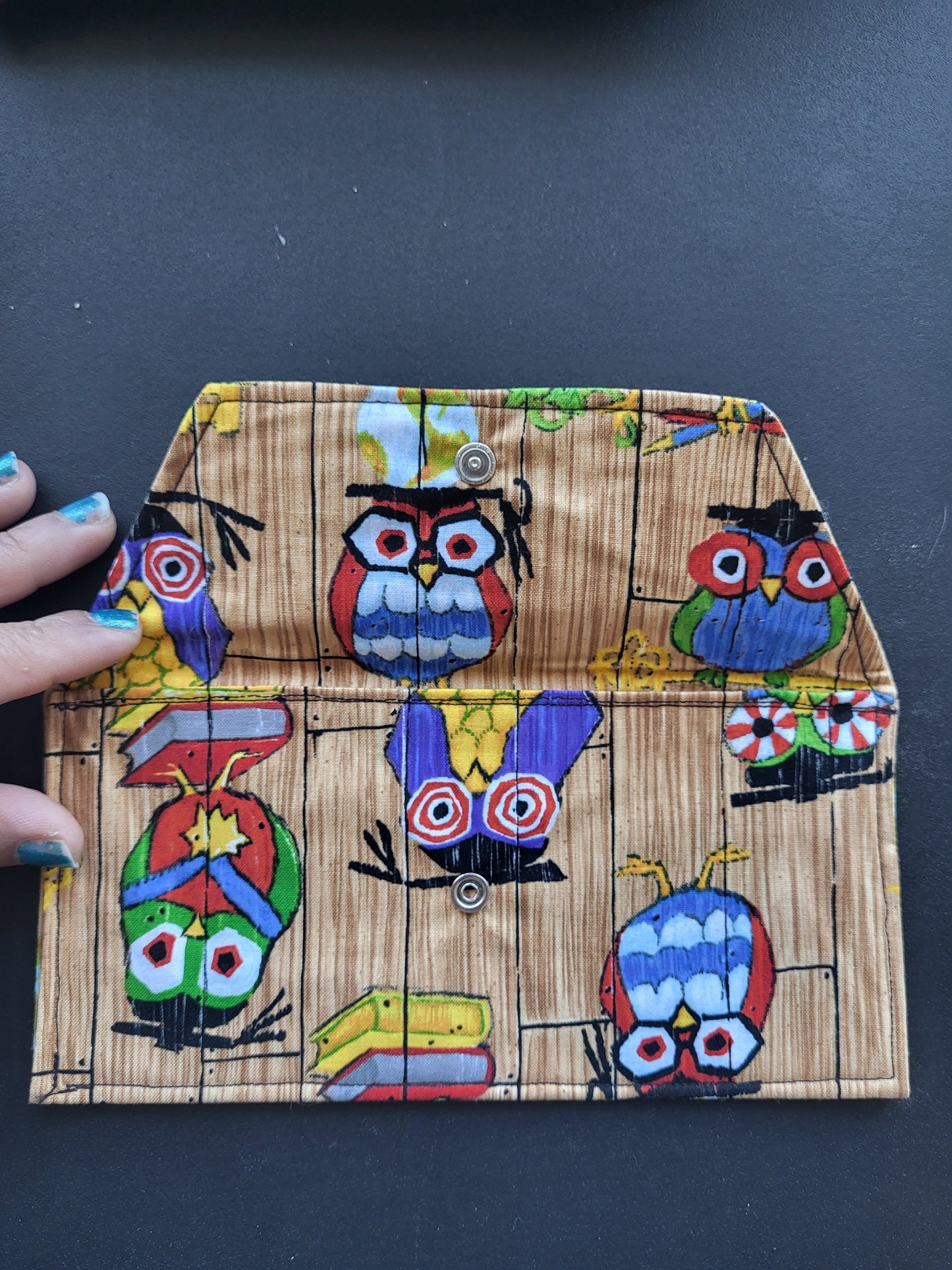 Handmade academic owls soft clutch pouch