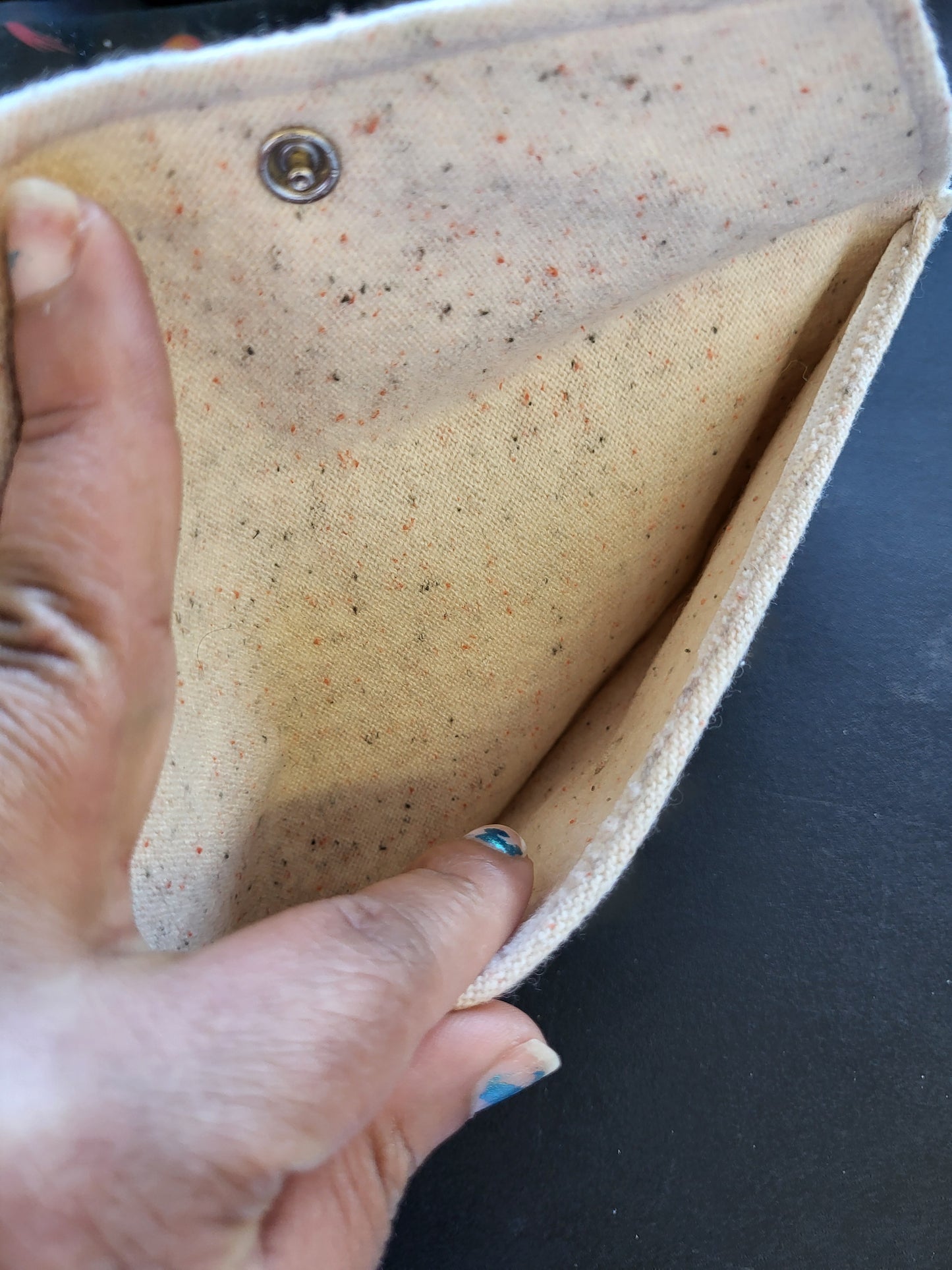 Handmade cream speckled soft clutch pouch