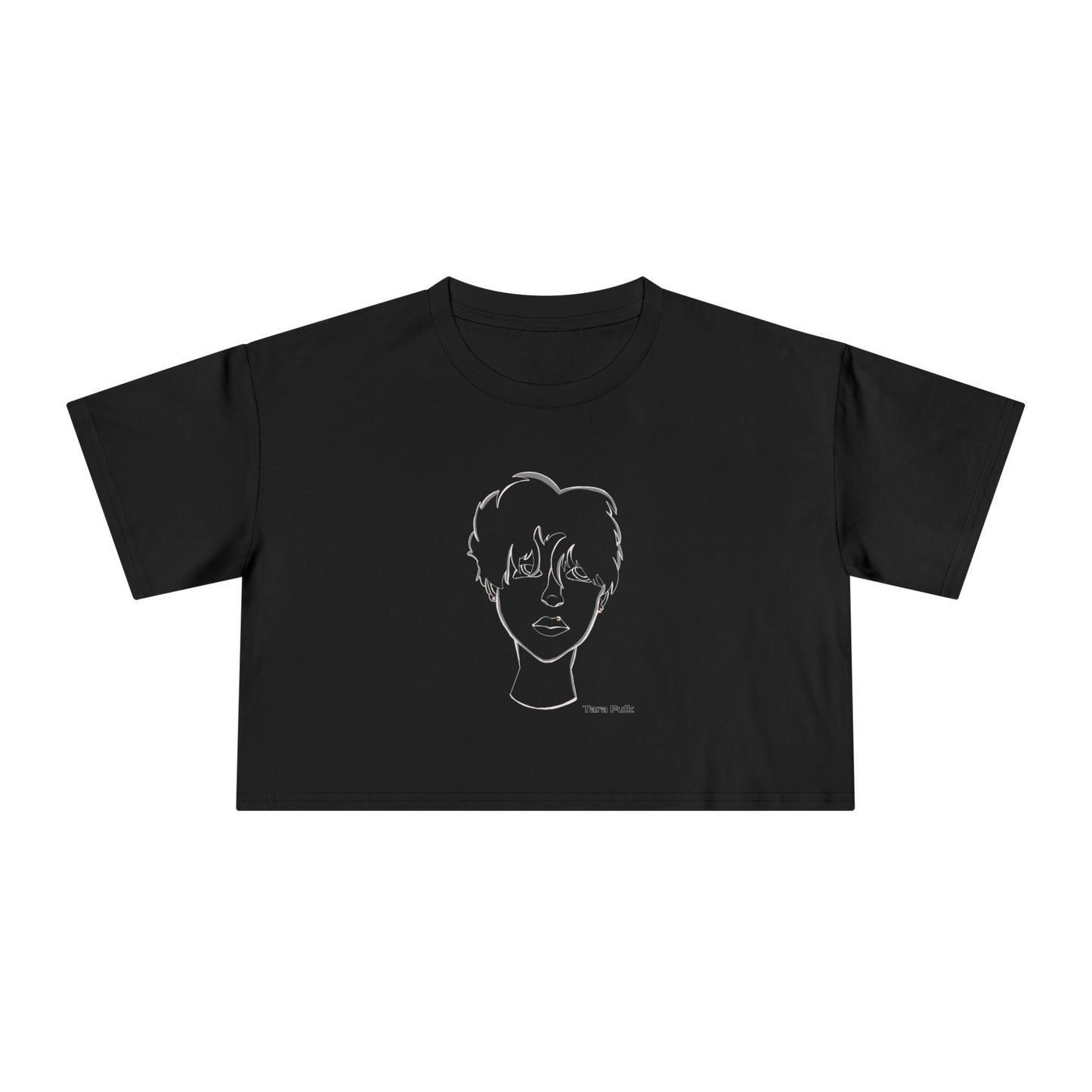Bored Boy women's black relaxed fit cropped tee Tara Fulk x MyBiPop