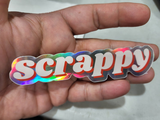 Scrappy holographic sticker 3/4in x 4 1/4in