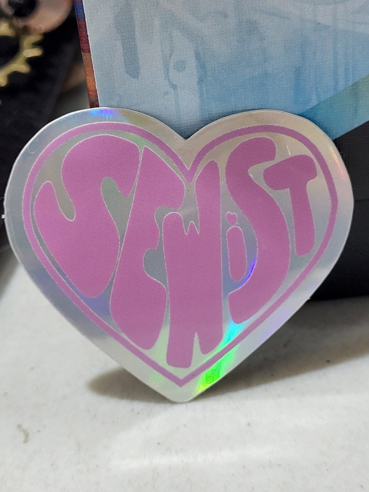 Sewist heart shaped holographic sticker 2in x 1 1/2in