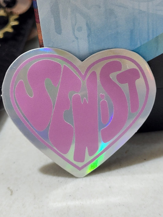 Sewist heart shaped holographic sticker 2in x 1 1/2in