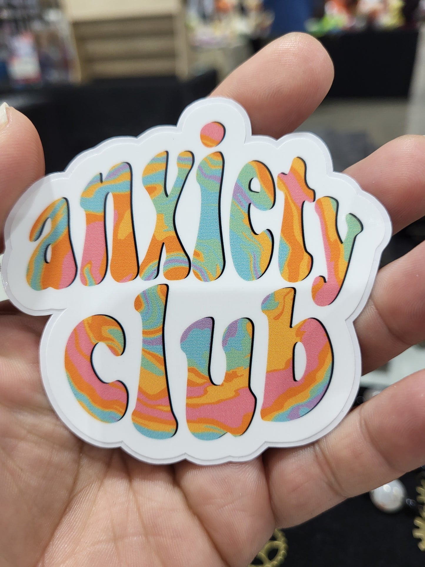 Anxiety club vinyl sticker 3x3in